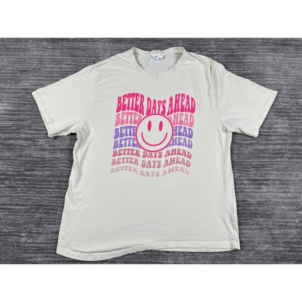 Southern Spirit T Shirt Mens 2XL Cream Better Days Ahead Smiley Face Graphic Tee